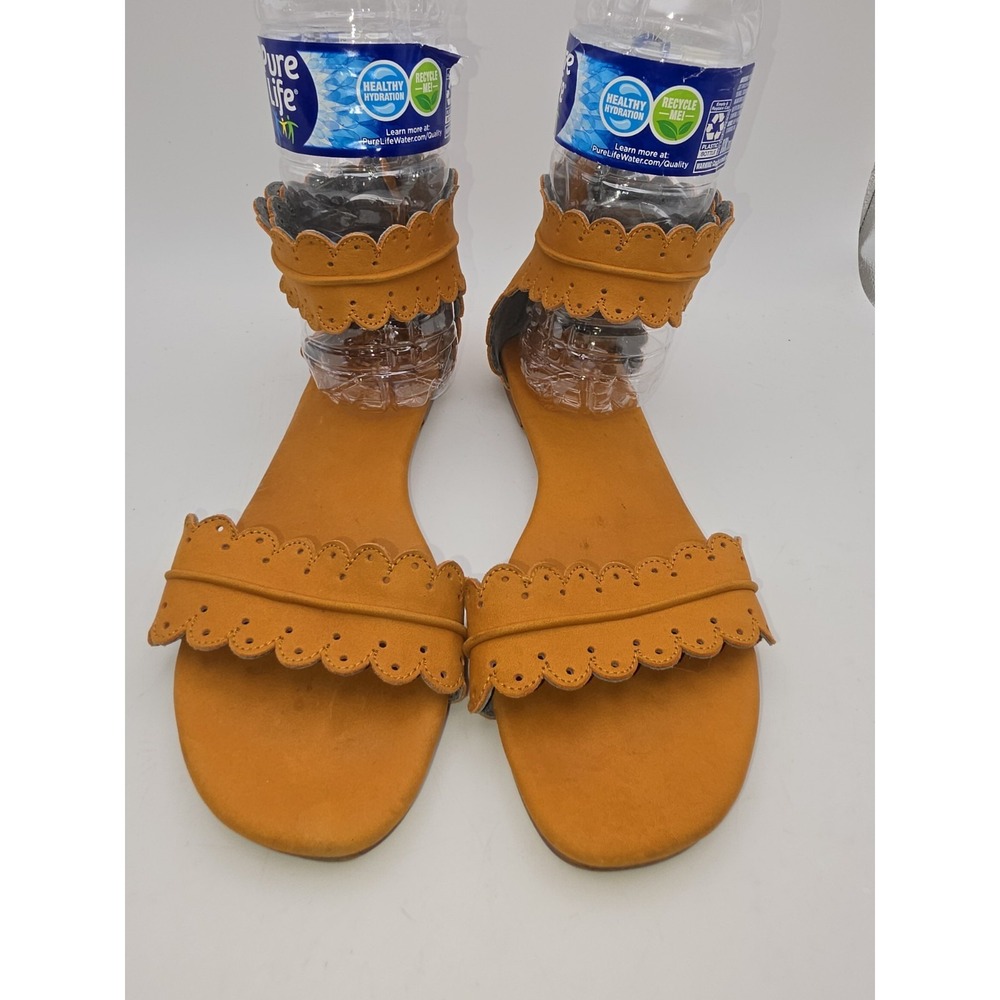 Bali ELF Midsummer Scalloped Leather Zip Flat Sandals Sz 7